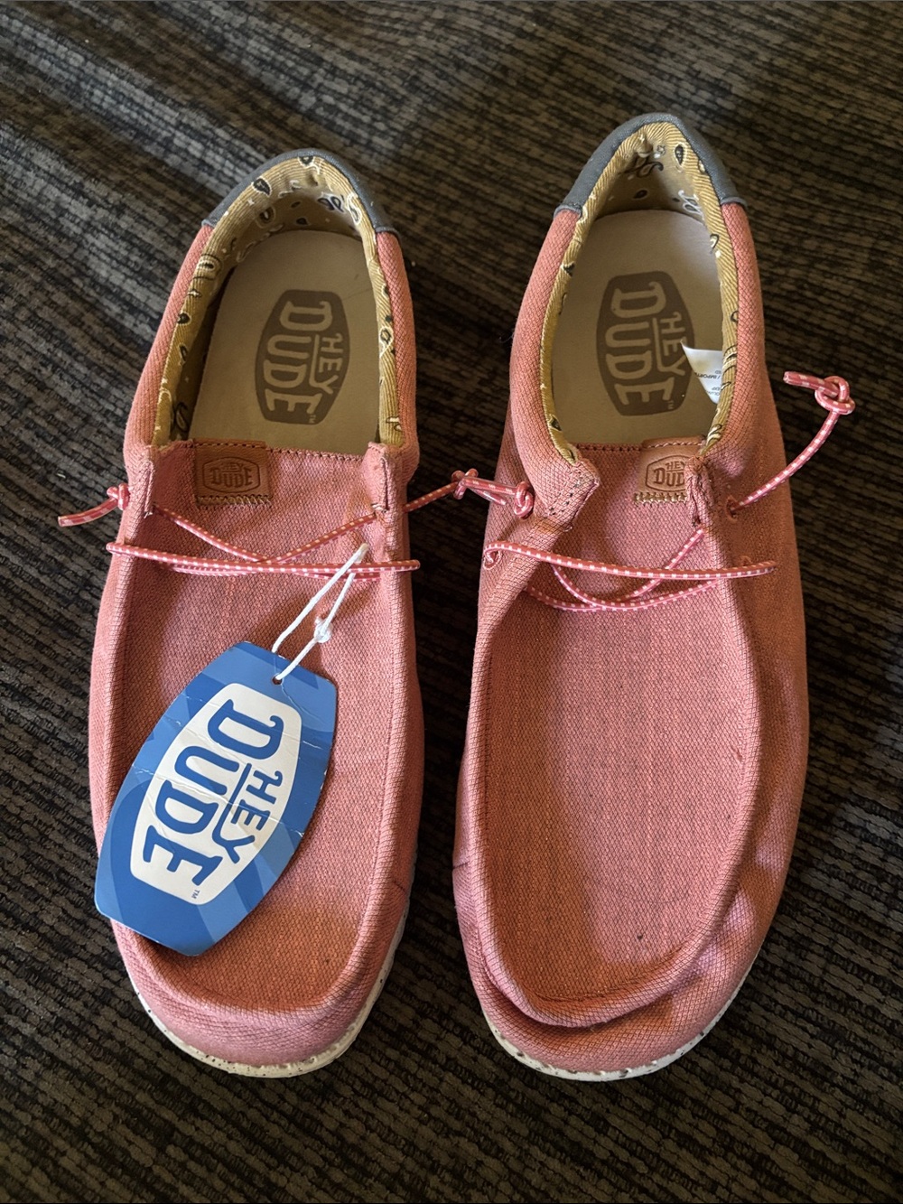 Hey Dude Mens Wally Red Canvas Slip-On Moccasins